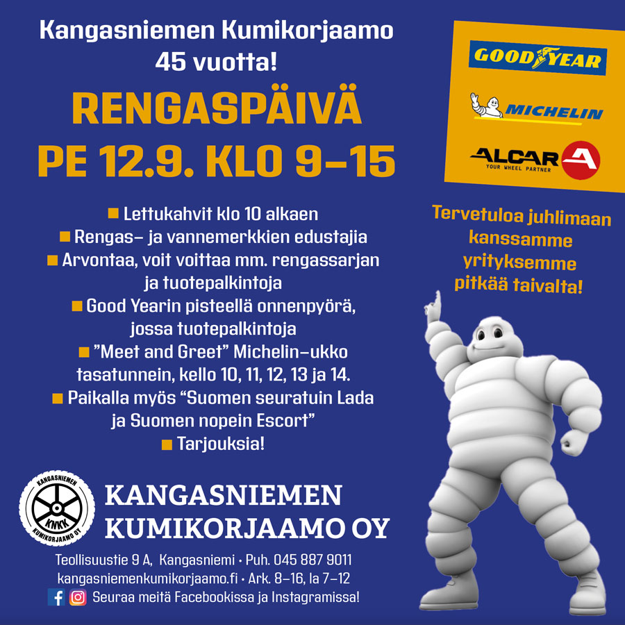 Kangasniemen Kumikorjaamo 45 vuotta, Rengaspäivä 12.9. 